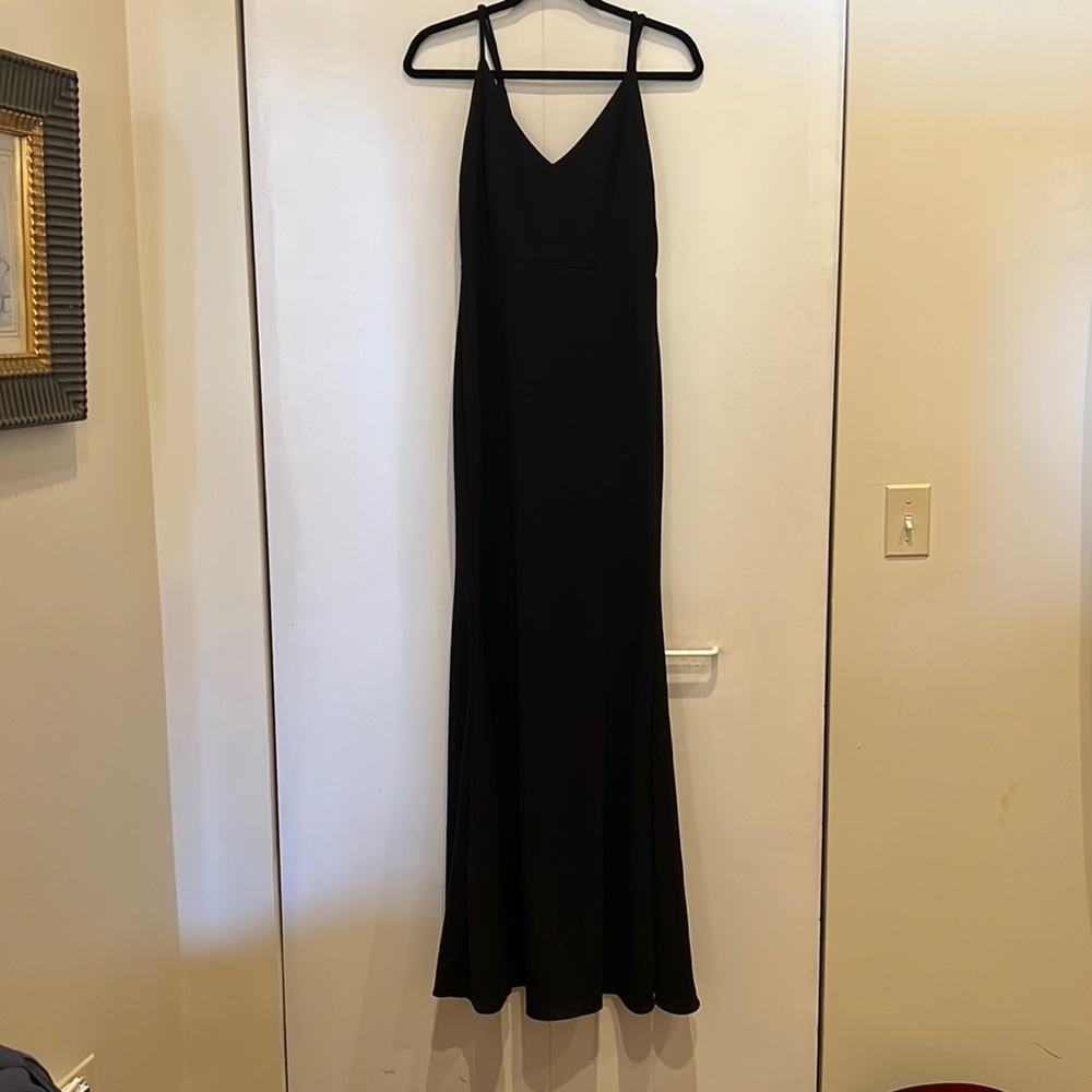 Lulus Sz M Black Long V-Neck Dress Adjustable Straps